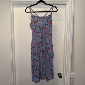 Pact Floral Midi Dress Nightfall Blooms Cornflower Blue Organic Cotton
